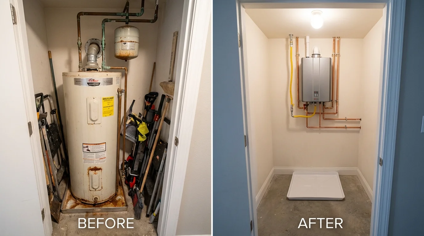 Tank water heater versus wall-mounted tankless unit comparison for Costa Mesa, CA homeowners